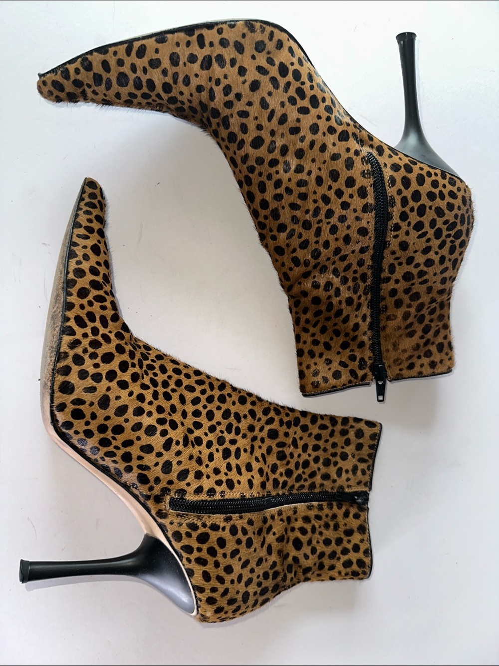 Steven Cleeo Leopard Print Pointed Toe Stiletto Booties - Brown/Black 10